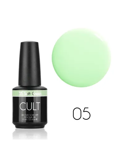 Lakier Hybrydowy Zielony Delikatny Miętowy Pastelowy Nude CULT Soft Green 15 ml #05 – Subtelna Elegancja na Twoich Paznokciach