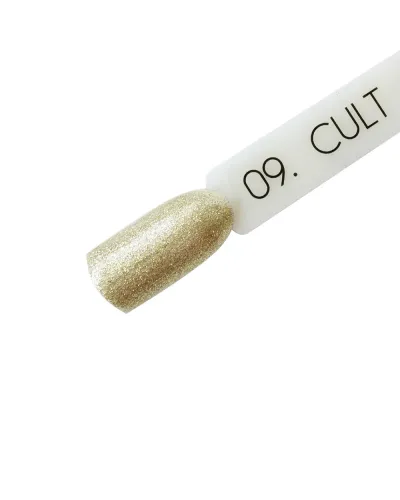 Złoty Brokat CULT Lakier Hybrydowy 15 ml Golden Cover 09 – Błyszcząca Elegancja i Perfekcyjna Trwałość