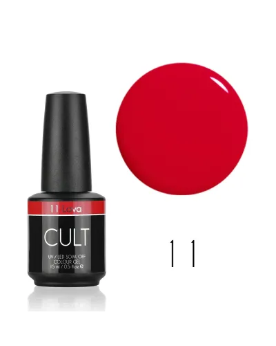 Czerwony - Klasyczna Czerwień Lakier Hybrydowy CULT 15 ml Lava #11 – Wyrazista Elegancja i Niezrównana Trwałość
