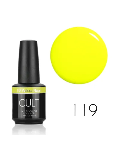 Żółty Fluorescencyjny, Świecący Neonowy Lakier Hybrydowy CULT Colour Gel 15 ml - Yellow Neon 119