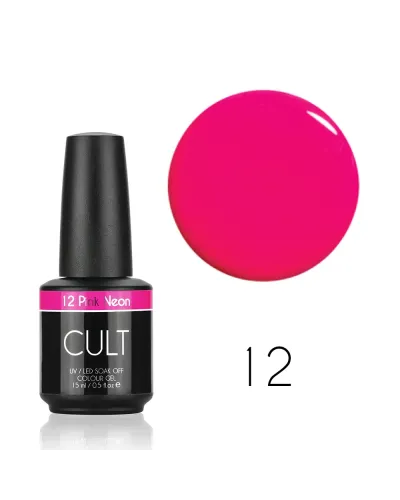 Fluorescencyjny, Świecący Neonowy Różowy Lakier Hybrydowy CULT 15 ml Pink Neon #12 – Intensywny Róż dla Wyjątkowego Stylu