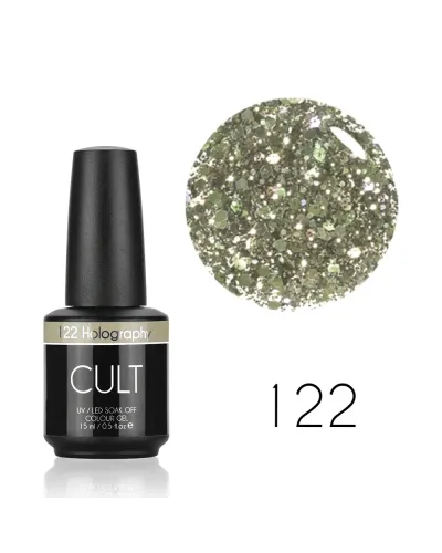 Złoto-Srebrny Brokat Lakier Hybrydowy CULT Colour Gel 15 ml - Holography 122