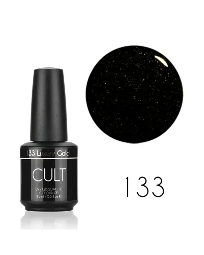 Czarny ze Złotym Brokatem Lakier Hybrydowy CULT Colour Gel 15 ml - Luxury Gold 133