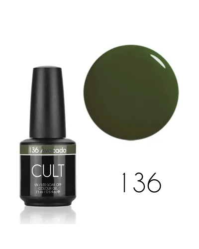 Zielony Lakier Hybrydowy CULT Colour Gel 15 ml - Mossowy Zielony Khaki 136