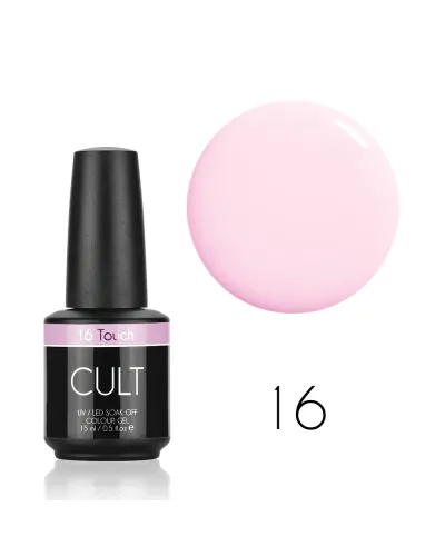 Delikatny Różowy Pastelowy Nude Lakier Hybrydowy CULT 15 ml Touch 16 – Subtelna Elegancja dla Perfekcyjnego Manicure