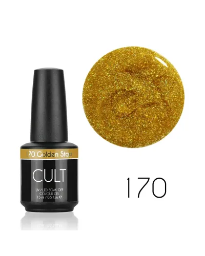 Złoty Holograficzny Brokatowy Lakier Hybrydowy CULT Colour Gel 15 ml - Golden Stars 170