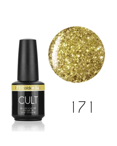 Złoty Brokatowy Lakier Hybrydowy CULT Colour Gel 15 ml - Golden Sun 171