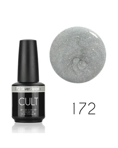 Srebrny Holograficzny Brokatowy Lakier Hybrydowy CULT Colour Gel 15 ml - Silver Sparks 172