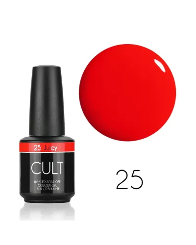  Jasno Czerwony Fluorescencyjny, Świecący Lakier Hybrydowy CULT 15 ml Juicy 25 – Szyk i Trwałość w Każdym Detalu