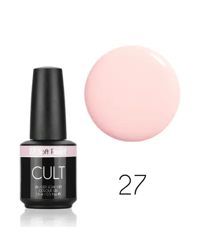 Delikatny Różowo Brzoskwiniowy Pastelowy Nude Lakier Hybrydowy CULT 15 ml Soft Peach 27 – Subtelny i Wyrafinowany