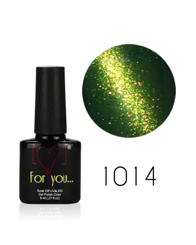 Zielony „Kocie Oko” Lakier Hybrydowy FOR YOU 8 ml nr 1014 – Szykowny Manicure z Efektem Kociego Oka