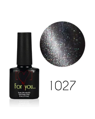 Szary „Kocie Oko” Lakier Hybrydowy FOR YOU 8 ml nr 1027 – Szykowny i Trwały Manicure