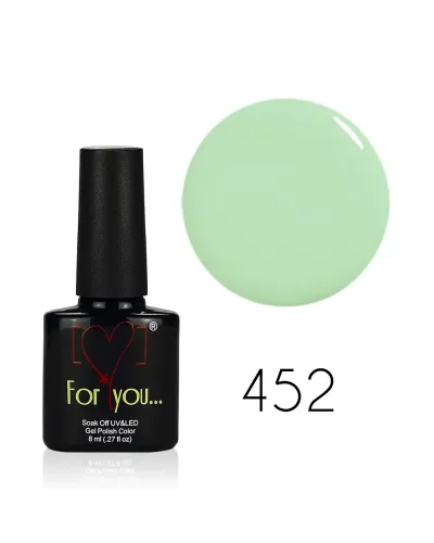 Delikatny Zielony Pastelowy Nude Lakier Hybrydowy FOR YOU 8 ml nr 452 – Najlepszy wybór dla wyrafinowanego manicure