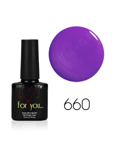 Jasny Fioletowy Brokat Lakier Hybrydowy FOR YOU 8 ml nr 660 – Wyrafinowany Blask i Trwałość