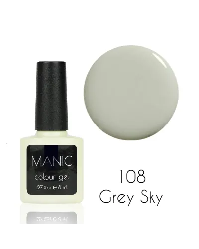 Delikatny Szary Pastelowy Nude Lakier Hybrydowy MANIC Grey Sky 108 – Szykowność i Trwałość w Wyrafinowanym Odcieniu