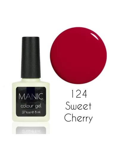 Ciemny Różowo Czerwony Lakier Hybrydowy MANIC Sweet Cherry 124 – Szyk i Trwałość w Wyrafinowanym Odcieniu