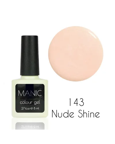 Delikatny Brokatowy Brzoskwiniowy Pastelowy Nude Lakier Hybrydowy Nude Shine MANIC 143 – Szykowny Blask i Perfekcyjna Trwałość