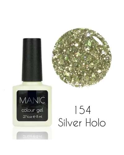 Holograficzny Srebrny Brokatowy Lakier Hybrydowy Silver Holo MANIC 154 – Blask, Szyk i Perfekcyjna Jakość