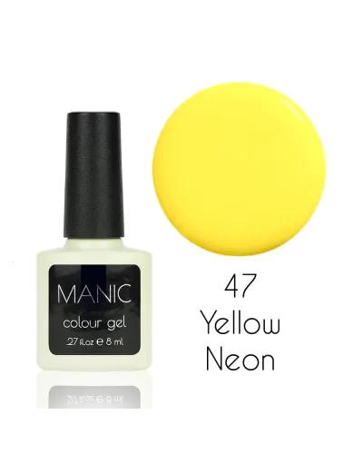 Fluorescencyjny, Świecący Neonowy Żółty  Lakier Hybrydowy MANIC Yellow Neon 47 – Intensywny Blask i Perfekcyjna Trwałość