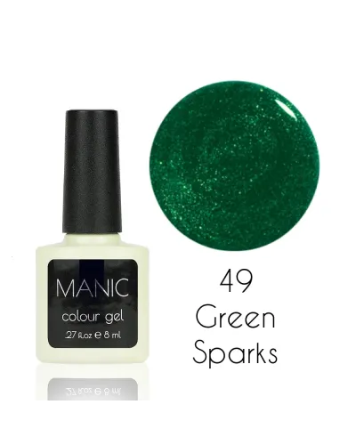 Szmaragdowo Zielony Brokatowy Lakier Hybrydowy MANIC Green Sparks 49 – Lśniąca Elegancja i Perfekcyjna Trwałość