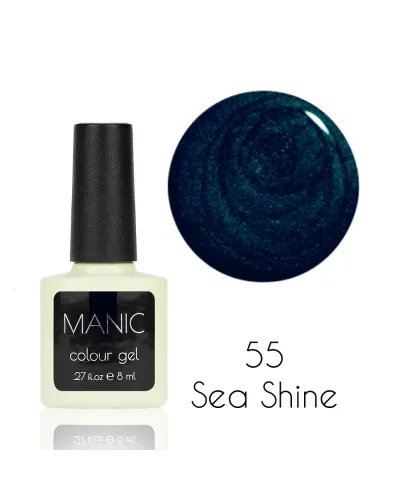 Szykowny Granatowo Zielony Brokatowy Lakier Hybrydowy MANIC 8 ml Sea Shine 55 – Blask i Wyrafinowanie