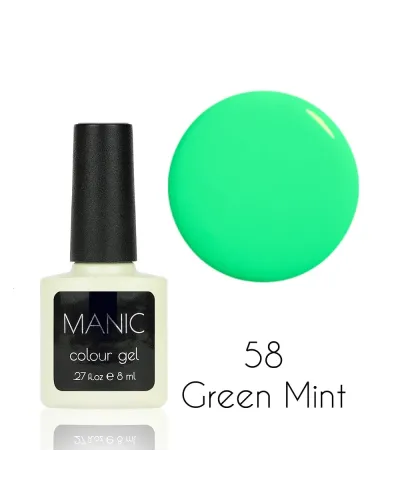 Szykowny Jaskrawy Miętowy Lakier Hybrydowy MANIC 8 ml Green Mint 58 – Świeżość i Elegancja