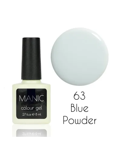 Szykowny Delikatny Szaro Błękitny Pastelowy Nude Lakier Hybrydowy MANIC 8 ml Blue Powder 63 – Elegancja i Trwałość