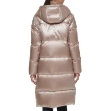 Długa damska kurtka puchowa z kapturem Karl Lagerfeld Paris XS – beżowa, elegancka, zimowa
