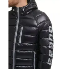 Męska kurtka puchowa Guess LOGO S – czarna, pikowana, z logo i kapturem